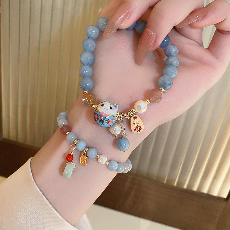 Ethnic Contemporary Fashion - Lucky Cat Charm Blue Safety Lock