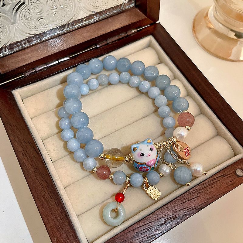 Lucky Cat Charm Blue Safety Lo - Ethnic Contemporary Fashion 리뷰 및 가격